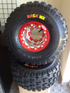 OMF Billet Center Beadlock Rims RAZR MX Tires LTR450 TRX450 KFX450