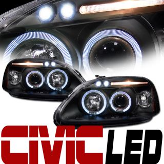 BLK LED HALO RIMS PROJECTOR HEAD LIGHTS SIGNAL AMBER 96 98 HONDA CIVIC