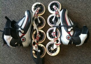  EXOTECH rollerblade inline skates sz 7 Black Silver Red Hyper Wheels