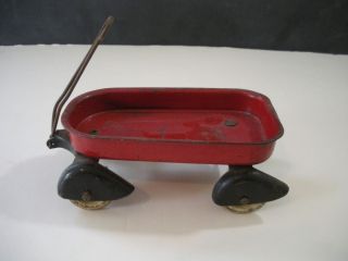 Antique Vintage Toy Red Wagon Iron with Rubber Wheels