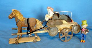 House Dollhouse German Wood Horse Pedlar Cart Iron Wheels Toy