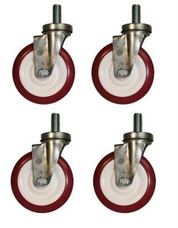 maroon polyurethane wheels stainless steel stem swivel casters SET