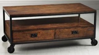  COLLECTION INDUSTRIAL MANSARD COFFEE TABLE WOOD WHEELS MSRP 399