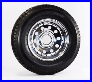 Two Radial Trailer Tires Rims st205 75R14 205 75 14 5 Lug Chrome Mod w