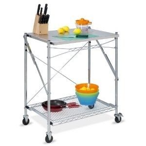 Steel Folding Kitchen Work Utility Cart Table on Wheels Storage