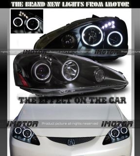 05 06 Acura RSX Dual CCFL Angel Eye Halo Projector Black Headlights