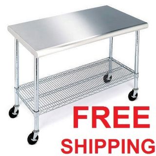 NSF Rolling Workbench Table with Stainless Steel Cutting Top