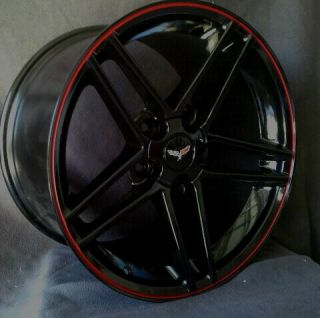 Corvette Wheels 17 18 Black with Red Lip Z06 Style Fits C5 1997 2004