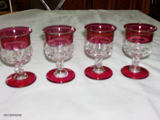 Kings Crown Ruby Cordial Glasses Thumbprint Set of 4