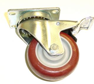 Swivel Caster with 3 1 2 Maroon on Gray Polyurethane Wheel w Total