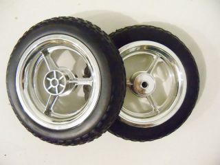 Pair of Rubber Tire Plastic Rim 8 Cart Wheels Parts 477
