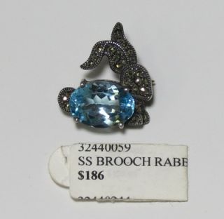 New Judith Jack Sterling Silver Marcasite Stones Blue Crystal Brooch