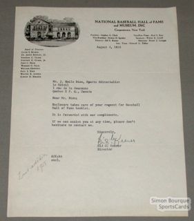1955 MLB Sid C Keener Hall of Fame Signed Letter