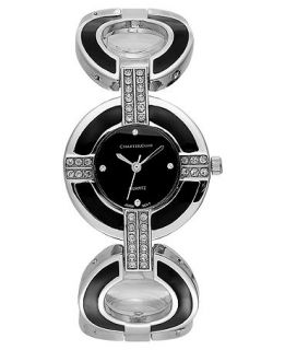 Charter Club Watch, Womens Black Enamel and Silver Tone Bracelet 31mm