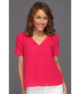 Halston Heritage Short Sleeve Cropped Top Womens Blouse (Red)