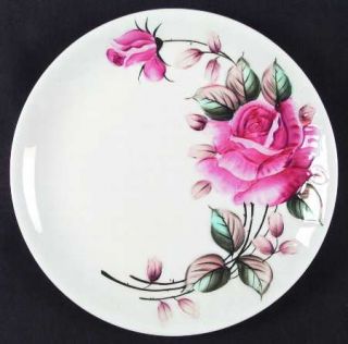 Lefton Americana Dinner Plate, Fine China Dinnerware   Large Pink Rose,    Green