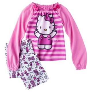 Hello Kitty Girls 2 Piece Long Sleeve Pajama Set   Pink 4