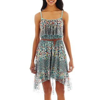 Love Reigns Belted Floral Print High Low Lace Dress, Blu/crl, Womens
