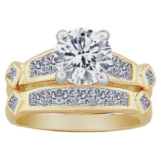 2 Piece Round and Square CZ Wedding Ring Set   Two Tone