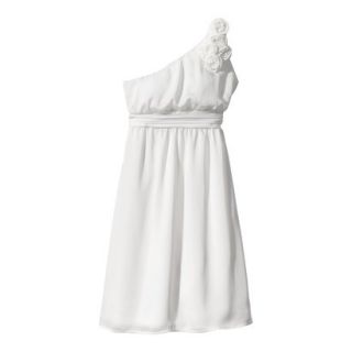 TEVOLIO Womens Satin One Shoulder Rosette Dress   Off White   6