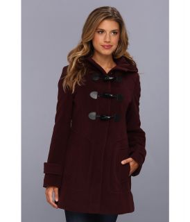 Cole Haan Wool Plush Hooded Toggle Coat Womens Coat (Burgundy)