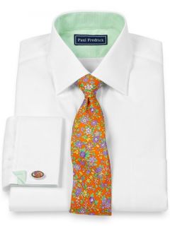 Paul Fredrick Mens 2 Ply Cotton Pinpoint Spread Collar French Cuff Dress Shirt