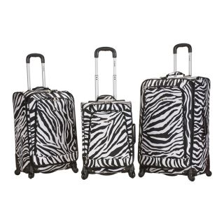 Rockland Deluxe Zebra print Three piece Spinner Expandable Luggage Set