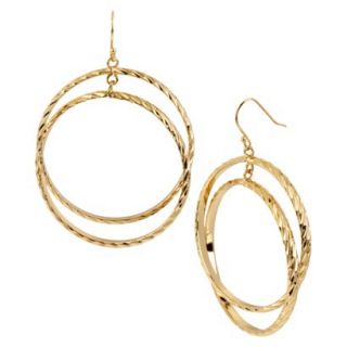 14K Gold Plated Textured Round Double Drop Earrings   Gold