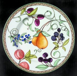 Dansk Umbrian Fruits Salad Plate, Fine China Dinnerware   Multicolor Fruits On V