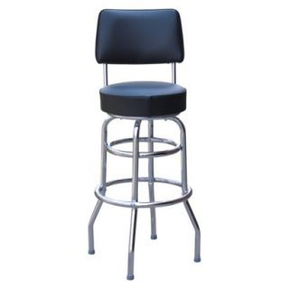 Barstool Double Ring Bar Stool with Back   Black