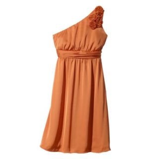 TEVOLIO Womens One Shoulder Rosette Silky Chiffon Dress   Florida Mango   6