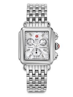 Michele Watches Deco Day Diamond Stainless Steel Chronograph Bracelet Watch   Si