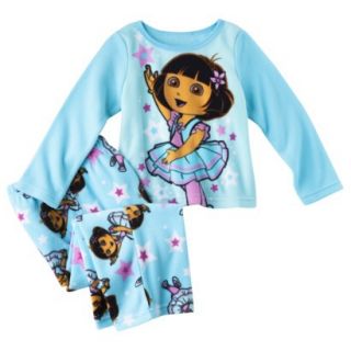 Dora the Explorer Infant Toddler Girls 2 Piece Pajama Set   Blue 18 M