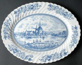 Johnson Brothers Tulip Time Blue (White Background) 13 Oval Serving Platter, Fi