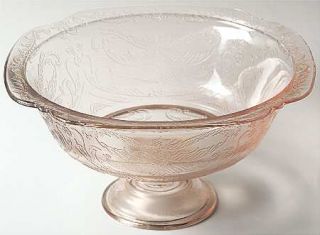 Indiana Glass Recollection Pink Footed Bowl   Pink,Pressed,Scroll Design