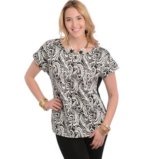 Feellib Womens Black And White Paisley Print Top
