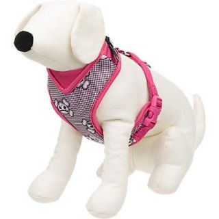 Adjustable Mesh Harness for Dogs with Pink & Black Skulls and Gingham Print