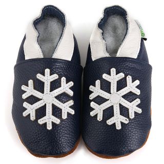 Snowflake Soft sole Blue Leather Baby Shoes (Blue Design SnowflakeMaterials Made from top grade quality leatherNon slip leather soleCotton liningRunded ToeSlip on styling )