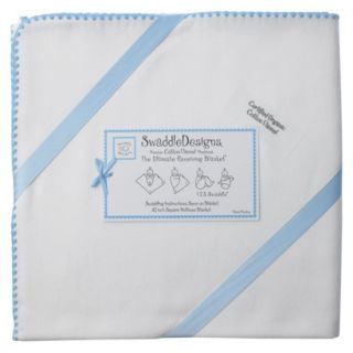 Swaddle Designs Organic Ultimate Receiving Blanket   Ivory with Blue Trim