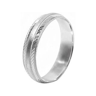Mens 10K White Gold 5mm Engraved Wedding Band, White/Gold