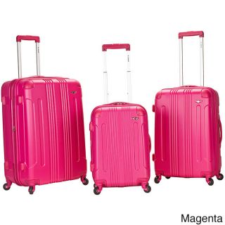 Rockland London Lightweight 3 piece Hardside Spinner Upright Luggage Set (Black, blue, champagne, magenta, pinkMaterial Polycarbonate/ABSWeight 28 inch upright (11.4 pound), 24 inch upright (9.8 pound), 20 inch upright (7.6 pound)Wheeled YesWheel type