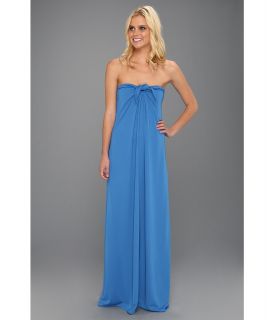 Halston Heritage Strapless Gown with Center Tie Front Womens Dress (Blue)