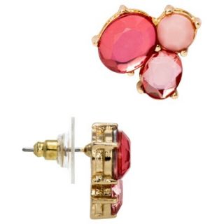 Womens 3 Stone Fashion Button Earrings   Gold/Pink