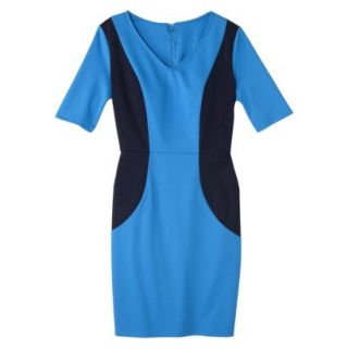 Merona Womens Ponte V Neck Color Block Dress   Brilliant Blue/Navy   XL