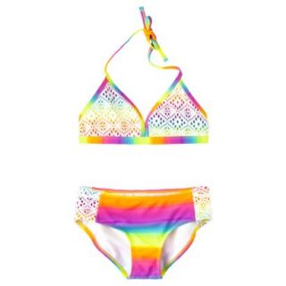 Xhilaration Girls 2 Piece Tie Dye Halter Bikini Swimsuit Set   Rainbow S