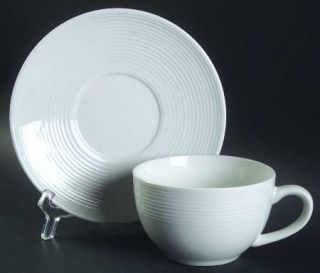 Gibson Designs Wall Street (Embossed Rim To Edge) Flat Cup & Saucer Set, Fine Ch