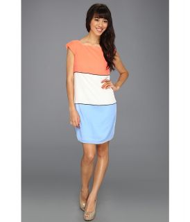 Jessica Simpson Cap Sleeve Color Block Dress w/ Piping and Exposed Zipper Womens Dress (Coral)