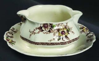 Alfred Meakin Medway Decor Dark Brown/Multicolor Gravy Boat with Attached Underp