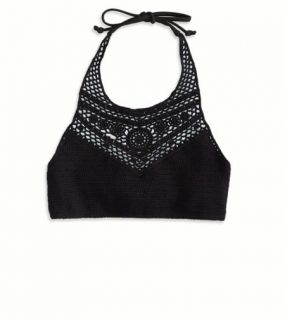 True Black AE Crocheted Halter Bikini Top, Womens L/XL