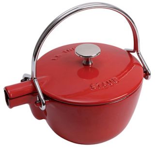 Staub Round Teapot w/ 1 qt Capacity & Enamel Coated Cast Iron, Cherry